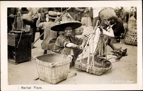 Foto Ak Malaysia, Marktszene, Straßenhändler