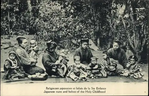 Ak Japan, Japanische Nonnen mit Kindern