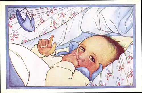 Künstler Ak Cramer, Rie, Kind in der Wiege