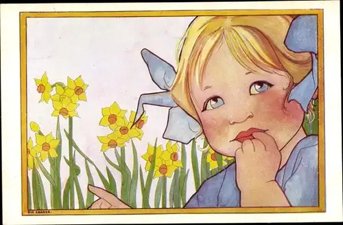 Künstler Ak Cramer, Rie, Mädchen, Narzissen