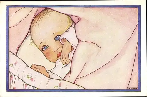 Künstler Ak Cramer, Rie, Kind in der Wiege