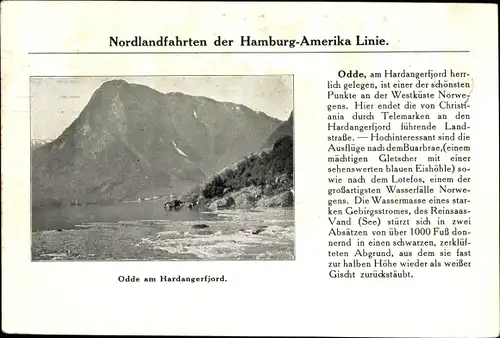 Ak Odda Norwegen, Hardangerfjord, Nordlandfahrten der Hamburg-Amerika-Line