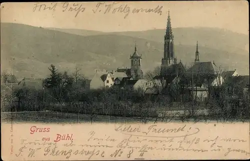 Ak Bühl in Baden Schwarzwald, Totalansicht, Kirche