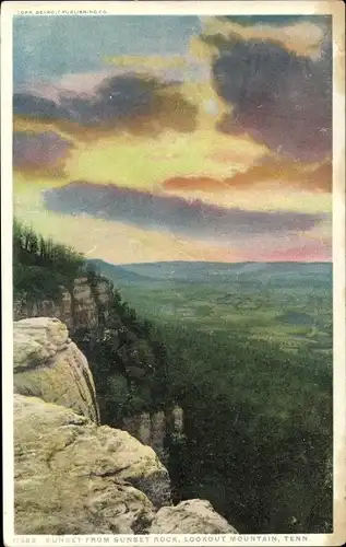 Ak Lookout Mountain Tennessee USA, Sonnenuntergang vom Sunset Rock