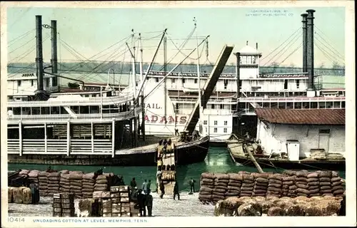 Ak Memphis Tennessee USA, Entladen von Baumwolle am Deich