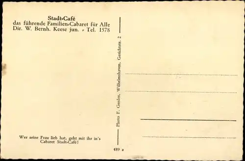 Ak Wilhelmshaven an der Nordsee, Cabaret Stadt-Cafe, Innenansicht