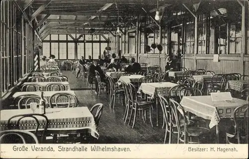 Ak Wilhelmshaven in Niedersachsen, Strandhalle, Innenansicht, Veranda