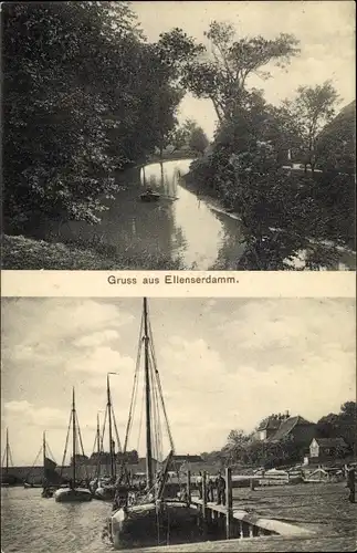 Ak Ellenserdamm Zetel in Friesland, Hafen, Flusspartie