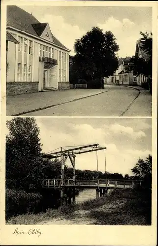 Ak Apen in Oldenburg Ammerland, Straßenpartie, Brücke