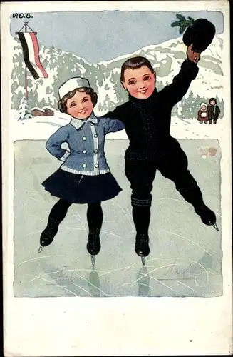 Künstler Ak Engelhard, P. O. E., Paar beim Eislaufen
