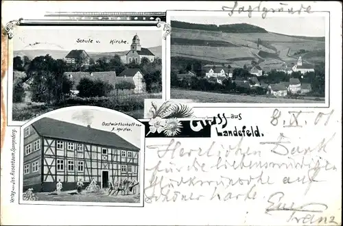 Ak Landefeld Spangenberg Hessen, Schule, Kirche, Gastwirtschaft, Blick auf den Ort