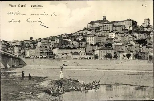 Ak Coimbra Portugal, Gesamtansicht, Strand, Stadt
