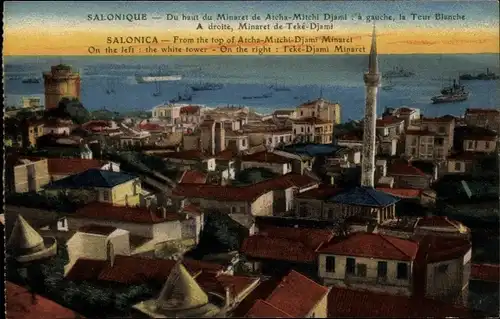 Ak Saloniki Thessaloniki Griechenland, Minarett Teke Djami, Panorama vom Minarett Atcha Mitchi Djami