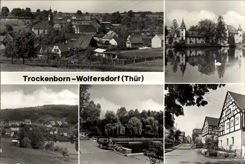 Ak Trockenborn Wolfersdorf in Thüringen, Schloss, Fachwerkhäuser, Freibad, Totalansicht