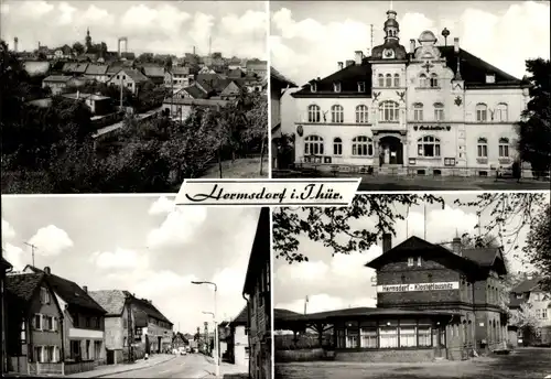 Ak Hermsdorf in Thüringen, Ortsansicht, Straßenpartie, Bahnhof