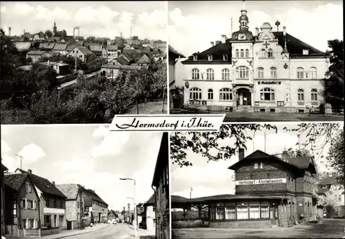 Ak Hermsdorf in Thüringen, Ortsansicht, Straßenpartie, Bahnhof