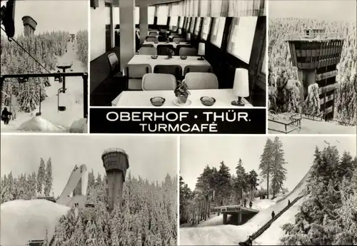 Ak Oberhof im Thüringer Wald, Turmcafé, Skilift, Sprungschanze, Winter