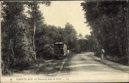 Ak Le Touquet Paris Plage Pas de Calais, Straßenbahn im Wald