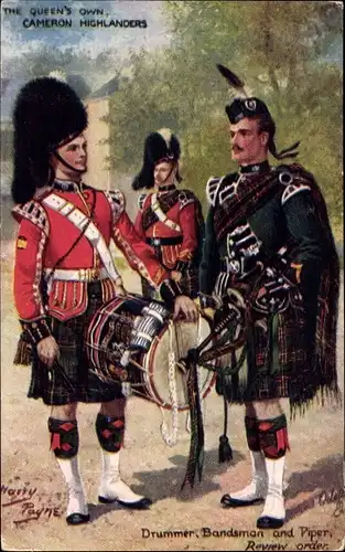 Künstler Ak Payne, Harry, Cameron Highlanders, Drummer, Bandsman and Piper, Review order, Tuck 9883