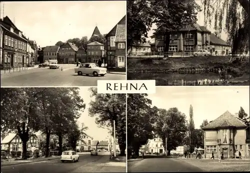 Ak Rehna in Mecklenburg, Markt, Gaststätte Lindenhof, Schweriner Straße, Freiheitsplatz