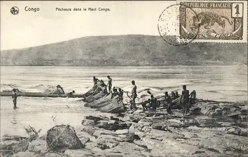 Ak Französisch Kongo, Fischer am Ufer