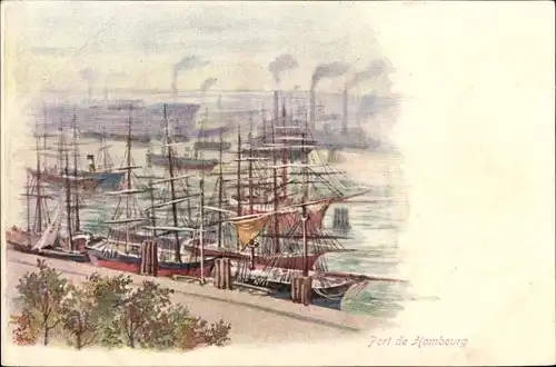 Litho Hamburg Mitte Altstadt, Hafen, Segelschiffe