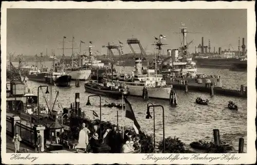 Ak Hamburg Mitte Altstadt, Kriegsschiffe im Hamburger Hafen