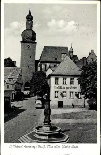 Ak Arnsberg im Sauerland Westfalen, Glockenturm, Gaststätte zur Krim