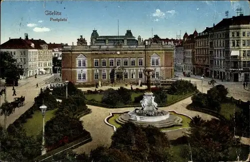 Ak Görlitz in der Lausitz, Postplatz, Denkmal