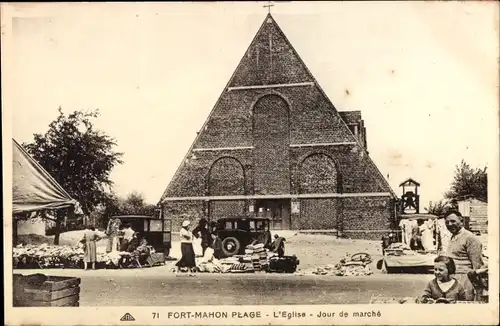 Ak Fort Mahon Plage Somme, Kirche, Markttag