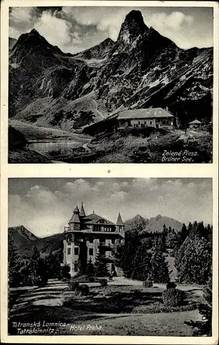 Ak Stará Lesná Hohe Tatra Slowakei, Zelené Pleso, Zöld tó, Grüner See, Hotel Praha