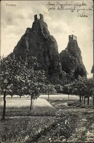 Ak Rovensko pod Troskami Rowensko bei Turnau Region Reichenberg, Burg Trosky