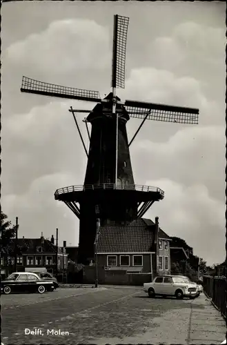 Ak Delft Südholland Niederlande, Windmühle, Autos