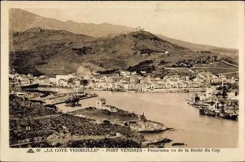 Ak Port Vendres Pyrénées Orientales, Panorama vu de la Route du Cap, La Cote Vermeille