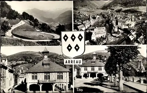 Ak Arreau Hautes-Pyrénées, Wappen, La Mairie, Bords de la Neste, Fer a Cheval, Les 2 Nestes