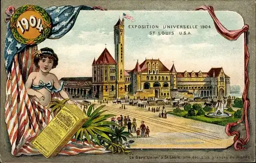 Litho Saint Louis Missouri USA, Exposition Universelle 1904, Gare Union