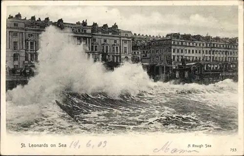 Ak St Leonards on Sea Hastings Südostengland, raue See