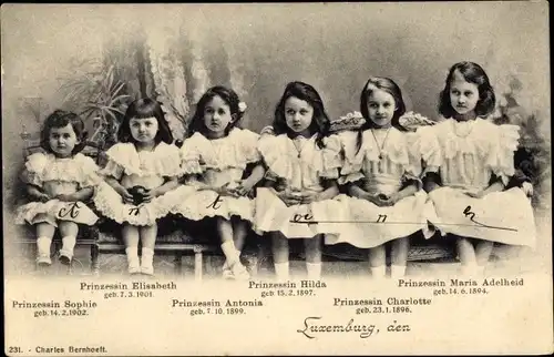 Ak Prinzessinnen von Luxemburg, Maria Adelheid, Charlotte, Hilda, Antonia, Elisabeth, Sophie