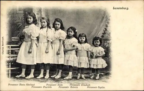 Ak Adel Luxemburg, Prinzessinnen Maria Adelheid, Charlotte, Hilda, Antonia, Sophie