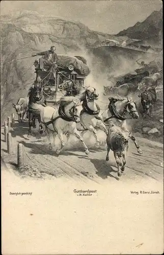 Künstler Ak Koller, R., Gotthardpost, Postkutsche