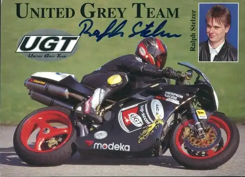 Ak Ralph Stelzer, United Grey Team, Motorrad, Ducati 748, Portrait, Autogramm