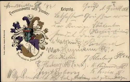 Studentika Litho Wappen eines Studentenvereins, Hermunduria sei's Panier