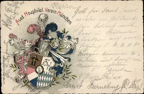 Studentika Ak Wappen eines Studentenvereins, Akademisch-Neuphilologischer Verein München