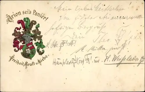 Studentika Litho Wappen eines Studentenvereins, Arion sei's Panier