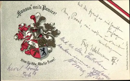 Studentika Ak Wappen eines Studentenvereins, Hansea sei's Panier, Einer für Alle, Alle für Einen