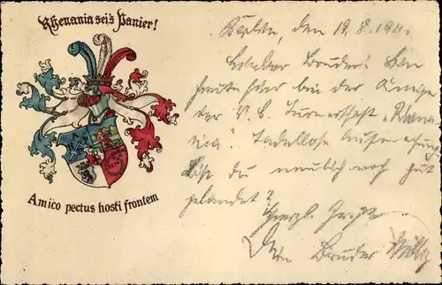 Studentika Ak Wappen eines Studentenvereins, Rhenania sei's Panier