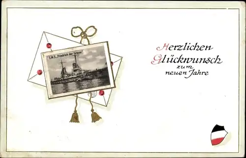 Passepartout Ak Glückwunsch Neujahr, Deutsches Kriegsschiff, SMS Friedrich der Große