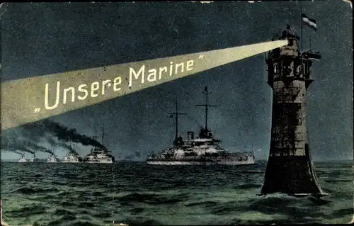 Ak Deutsches Kriegsschiff, Flotte begibt sich in die Nordsee, Leuchtturm Roter Sand