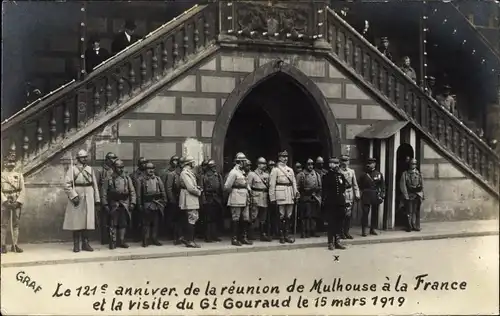 Foto Ak Mulhouse Mülhausen Elsass Haut Rhin, 121e anniversaire de la reunion a la France 1919