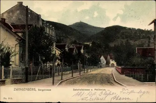 Ak Zwingenberg an der Bergstraße in Hessen, Bahnhofstraße, Melibokus